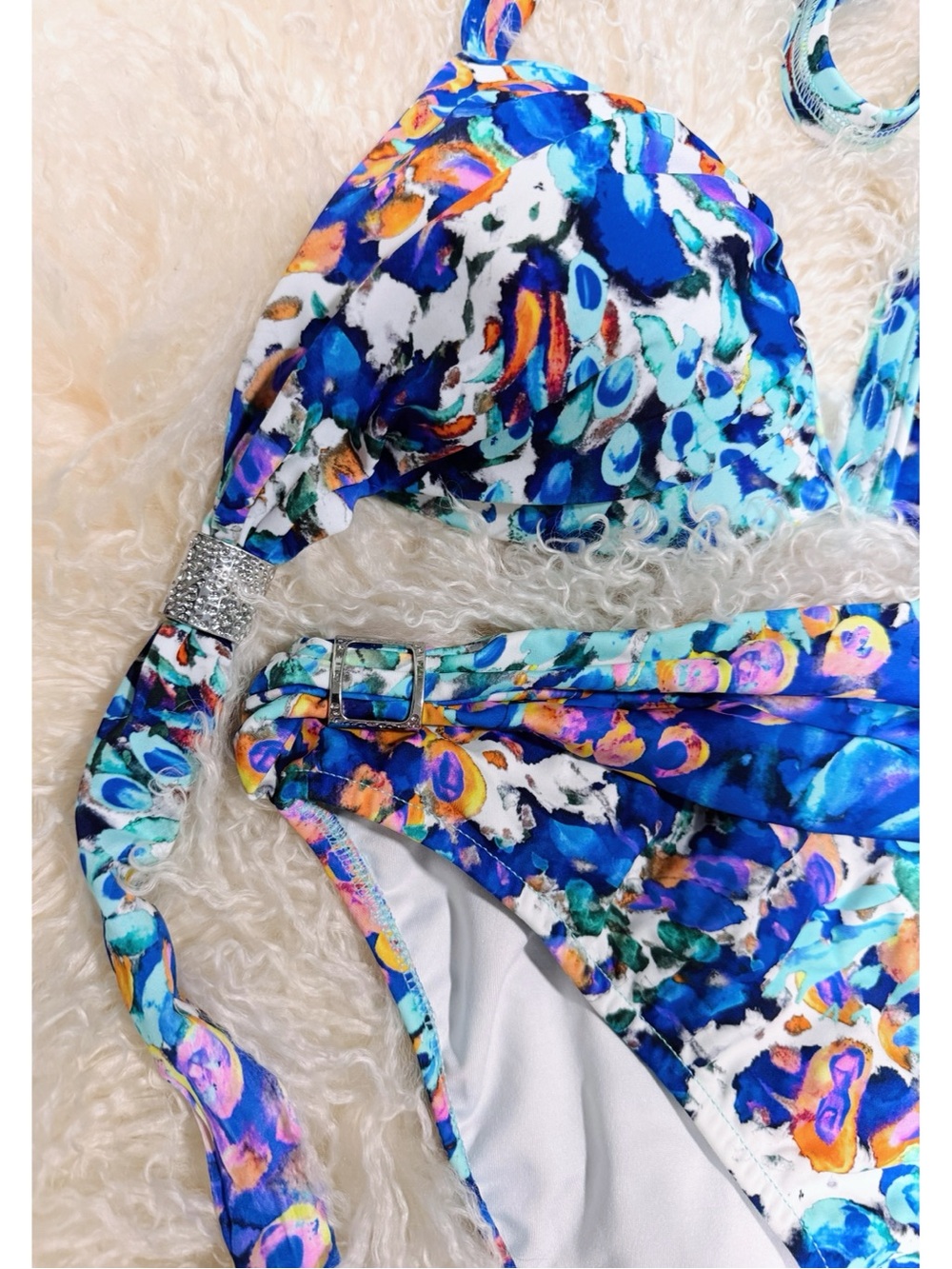 VENUS Bikini Set Size 8 D/DD 38B/40A Blue Multicolor Strappy Two Piece